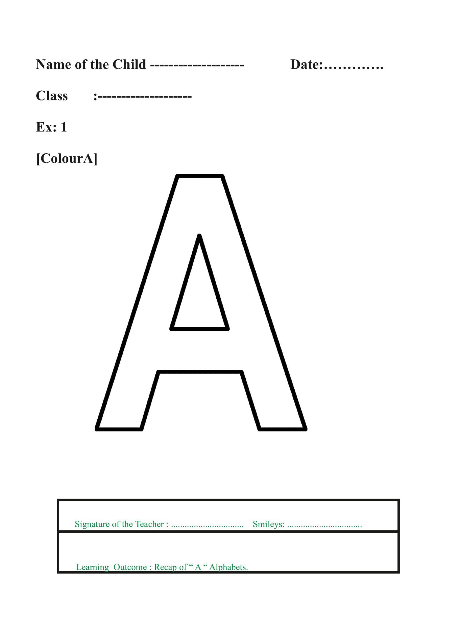Writing Worksheet Letter A